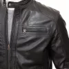 Black Leather Double Pockets Biker Jacket Men's