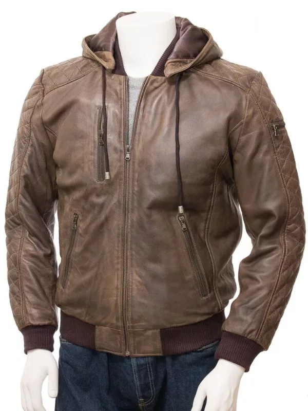 Men’s Brown Hooded Leather Jacket