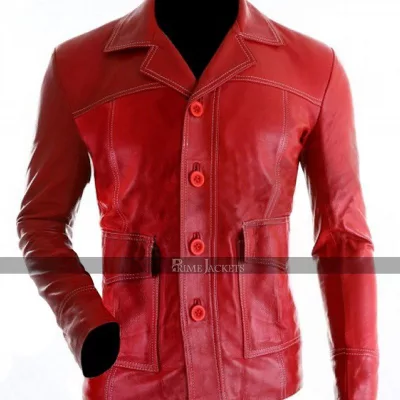 Brad Pitt Fight Club Tyler Durden Red Leather Jacket