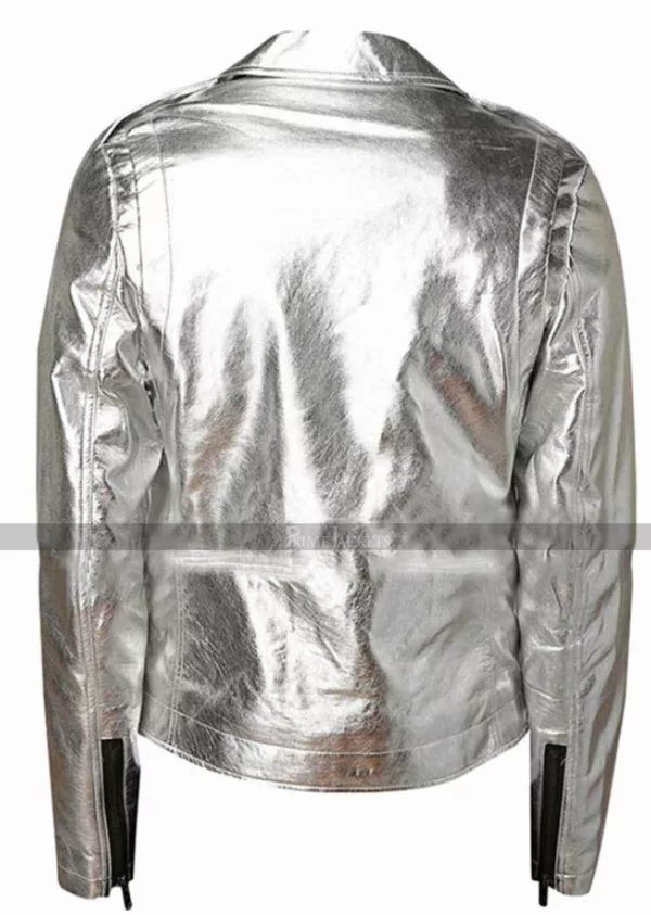 Men Silver Shiny Leather Jacket