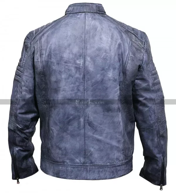 Vintage Cafe Racer Distressed Blue Motorcycle Leather Jacket
