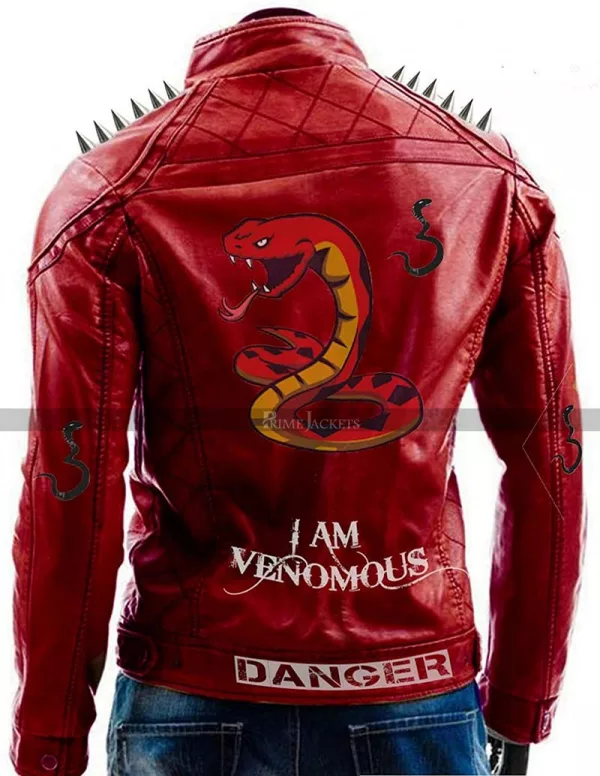 Men's Motorcycle Last Bite I Am Venomous Red Leather Jacket