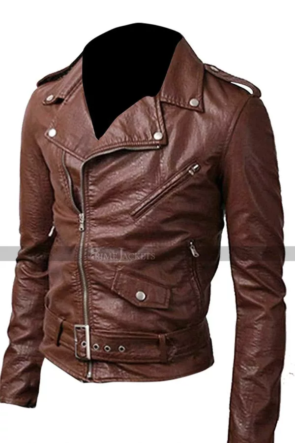 Belted Rider Slim Fit Brown Leather Jacket