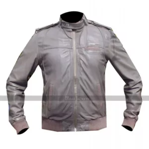 Men's Designer Grey Bomber Biker Leather Jacket