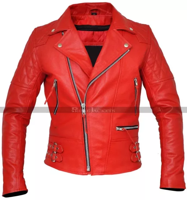 Men's Classic Diamond Quilted Red Motorcycle Leather Jacket