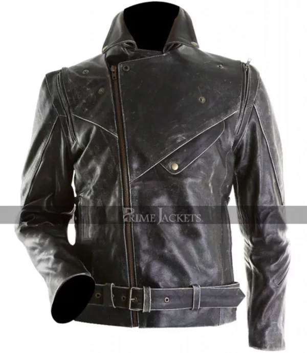 Marlon Brando Bike Black Distressed Leather Jacket