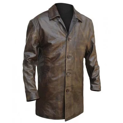 Men Distressed Brown Leather Blazer Jacket