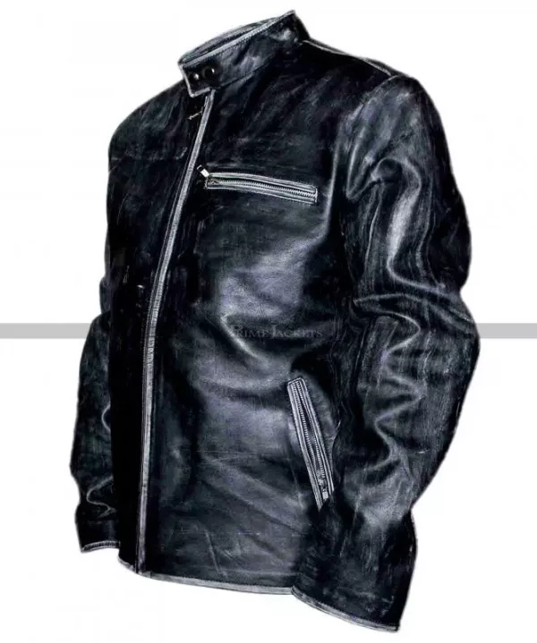 Tom Cruise Distressed Black Motorcycle Leather Jacket