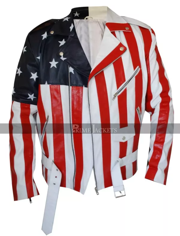 American Flag Biker Style Leather Jacket