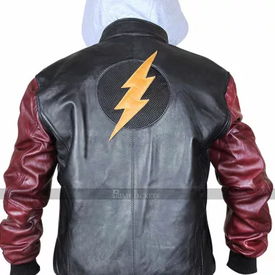 Men's New Justice League Movie The Flash Leather Hooded Jacket