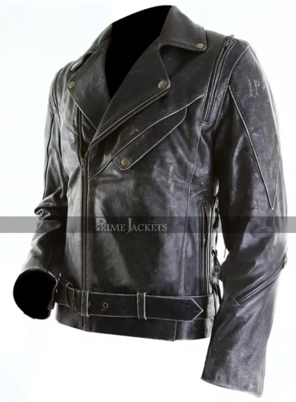 Marlon Brando Bike Black Distressed Leather Jacket