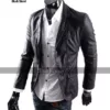 Men's Casual Smart Designers Black/Brown Leather Blazer Jacket