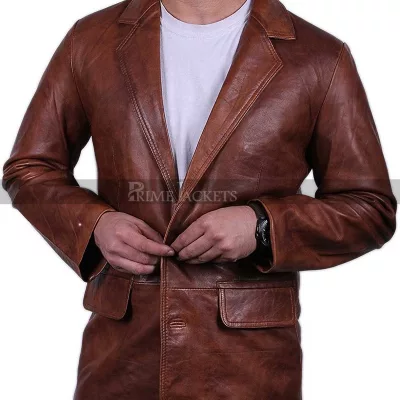 Mens Brown Italian Leather Blazer Jacket
