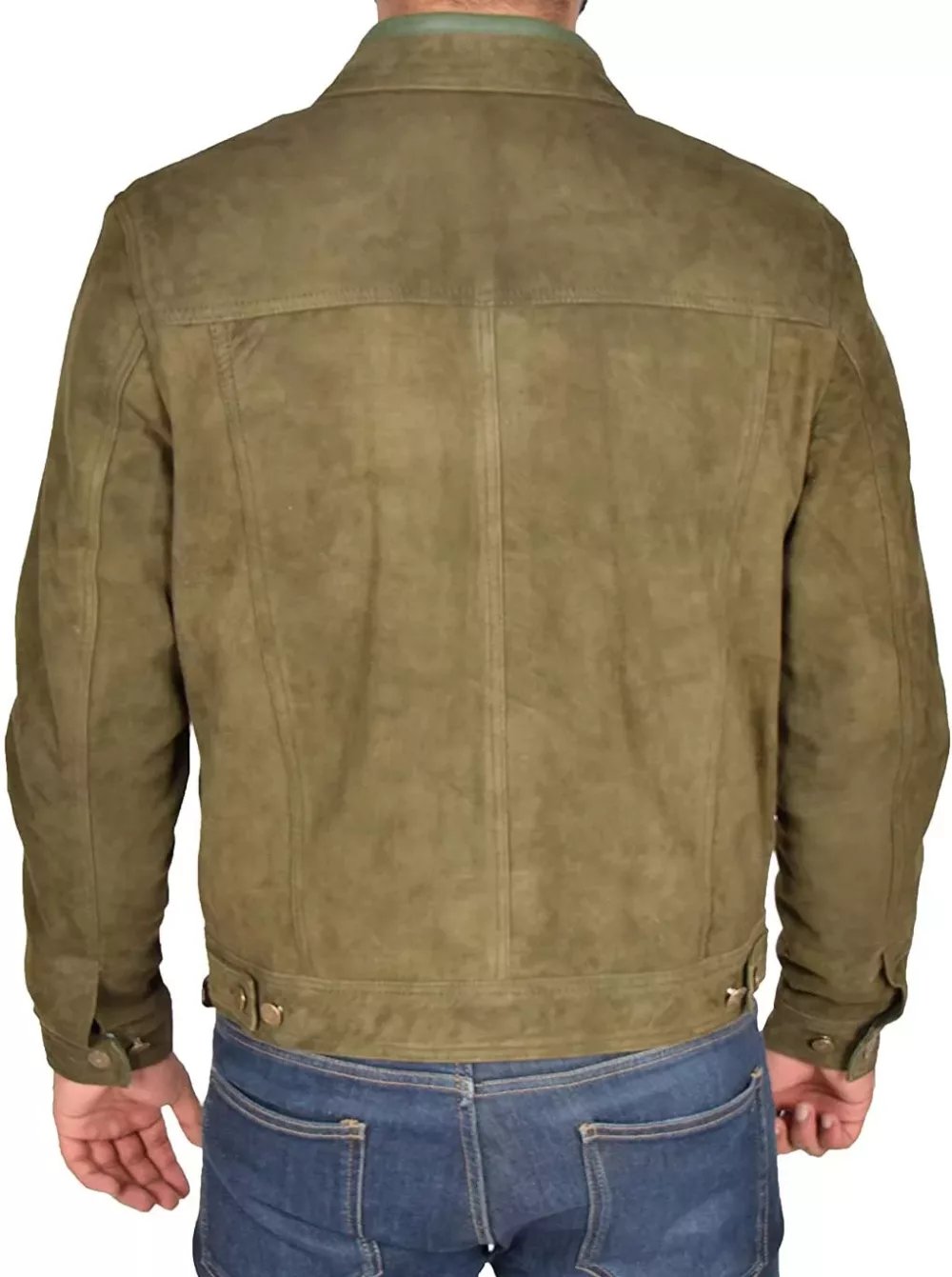 Green Suede Trucker Jacket | Jagger Men Suede Leather Jacket