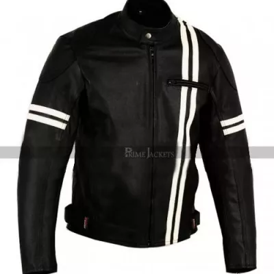 X-men Black White Stripes Vintage Leather Jacket
