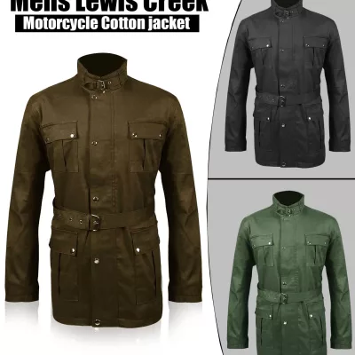 New Mens Lewis Creek Motorcycle Belted Cotton Jacket
