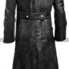 German Classic Officer Black Leather Trench Coat Costume