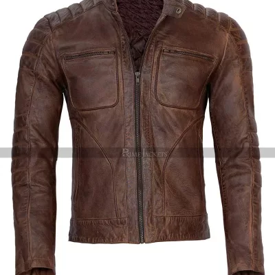 Mens Motorcycle Distressed Brown Leather Jacket