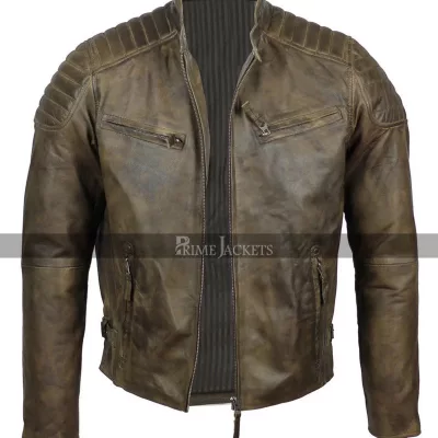 Mens Real Soft Leather Slim Fit Antique Washed Brown Urban Jacket