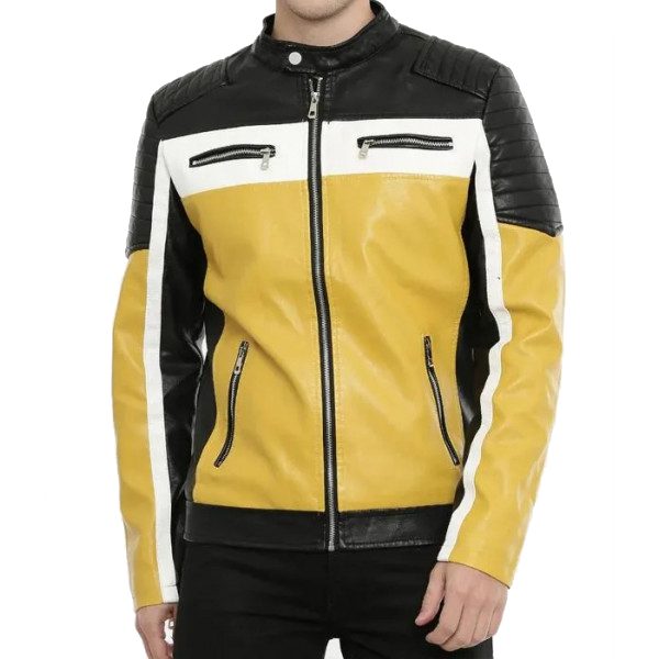 Motorcycle Color Block Leather Quilted Jacket