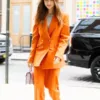 Windfall Lily Collins Orange Suit