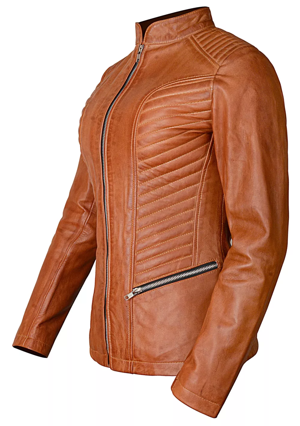 Women's Biker Style Casual Brown Leather Jacket