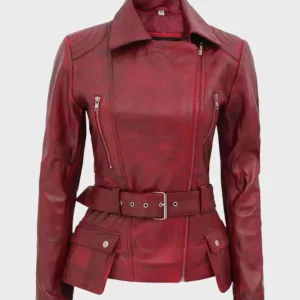 Women Maroon Motorcycle Leather Jacket