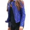 Camila Alves Blue Biker Style Leather Jacket