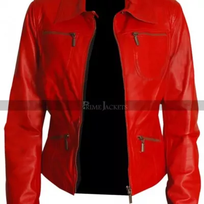 Red Women's Slim Fit Motorcycle Leather  Jacket