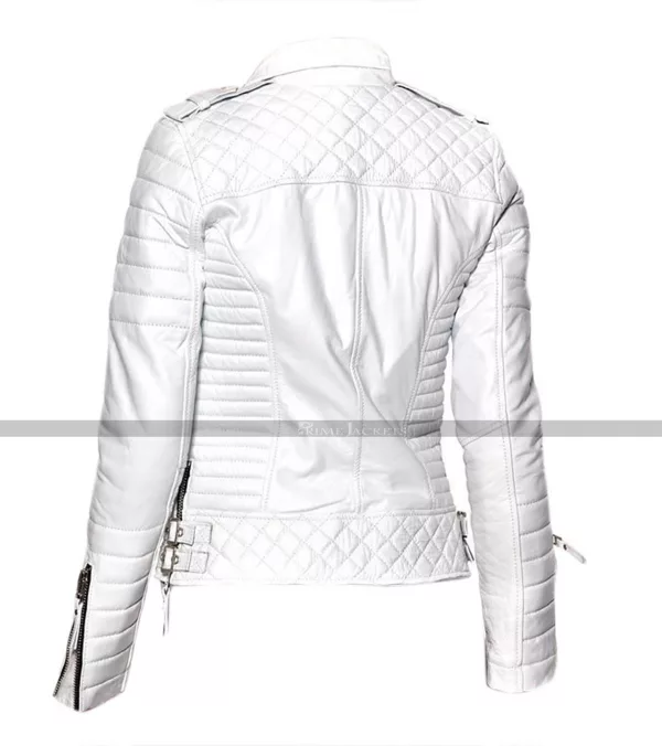 Women Quilted White Leather Jacket