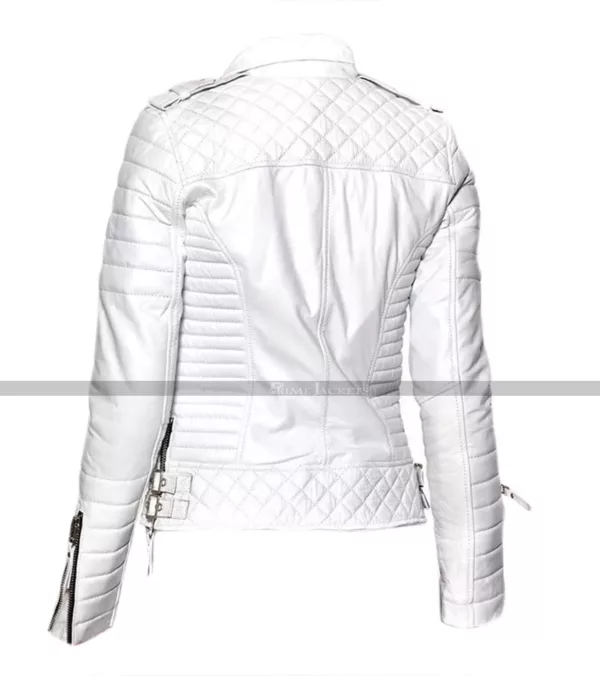 Women Quilted White Leather Jacket