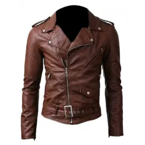 Belted Rider Slim Fit Brown Leather Jacket