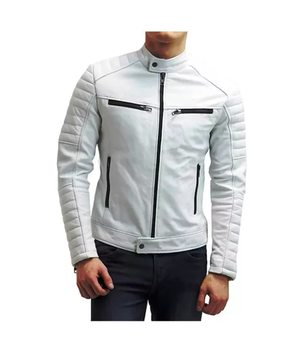 Biker Genuine Leather Men Lambskin White Jacket