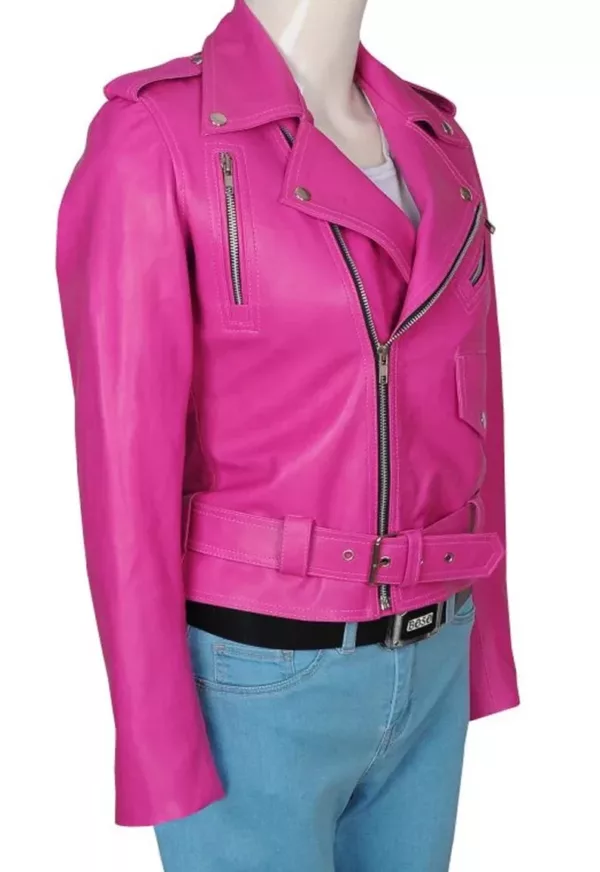 Girls Casual Leather Pink Cropped Jacket