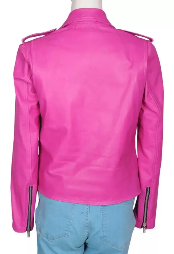 Girls Casual Leather Pink Cropped Jacket