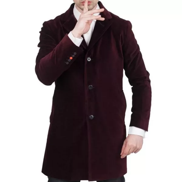 Notch Lapel Velvet Maroon Coat