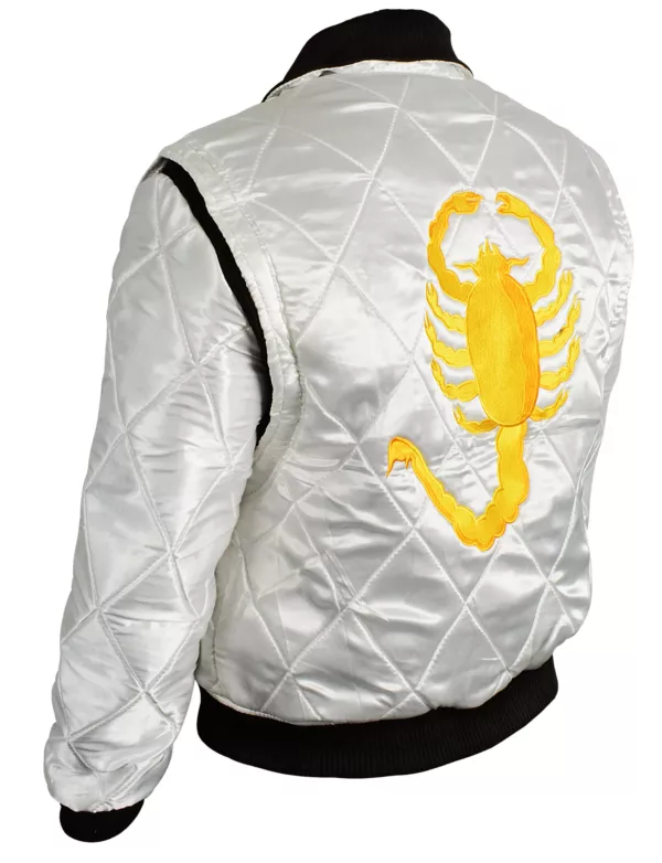 Mens Drive Ryan Gosling White Satin Scorpion Jacket