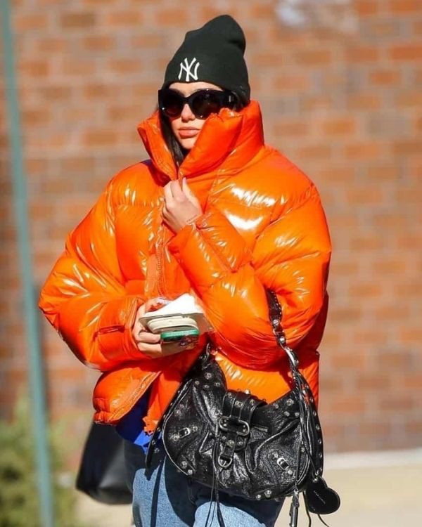 Dua Lipa Orange Puffer Jacket