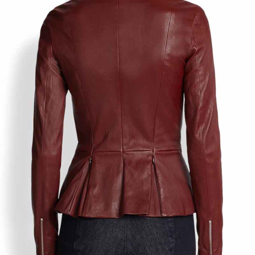 Maroon Peplum Leather Jacket