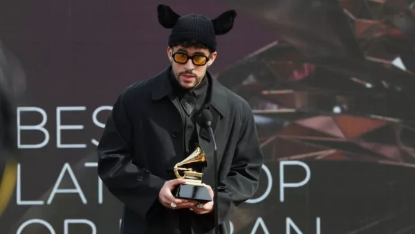 Grammy Awards 2021 Bad Bunny Black Coat