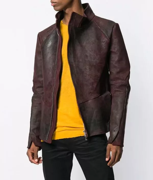 Distressed Maroon Leather Jacket