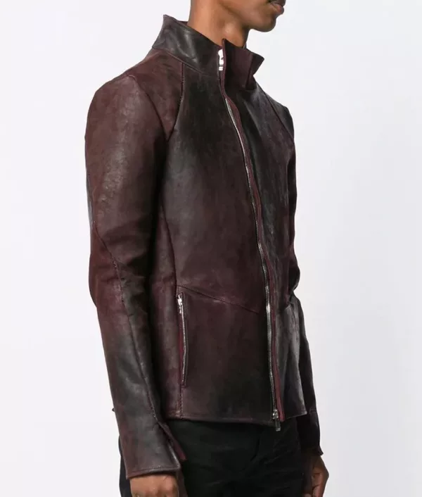 Distressed Maroon Leather Jacket