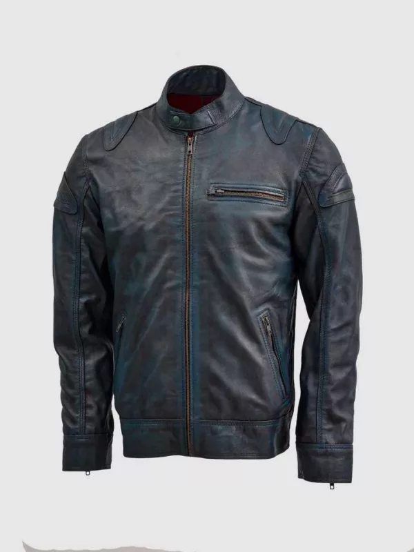 Waxed Blue Leather Jacket