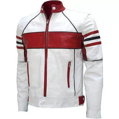 Mens Cafe Racer Retro Biker Red Leather Jacket