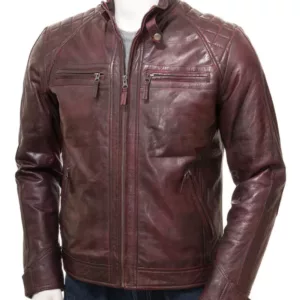 Men Motorcycle Oxblood Quilted Leather Jacket