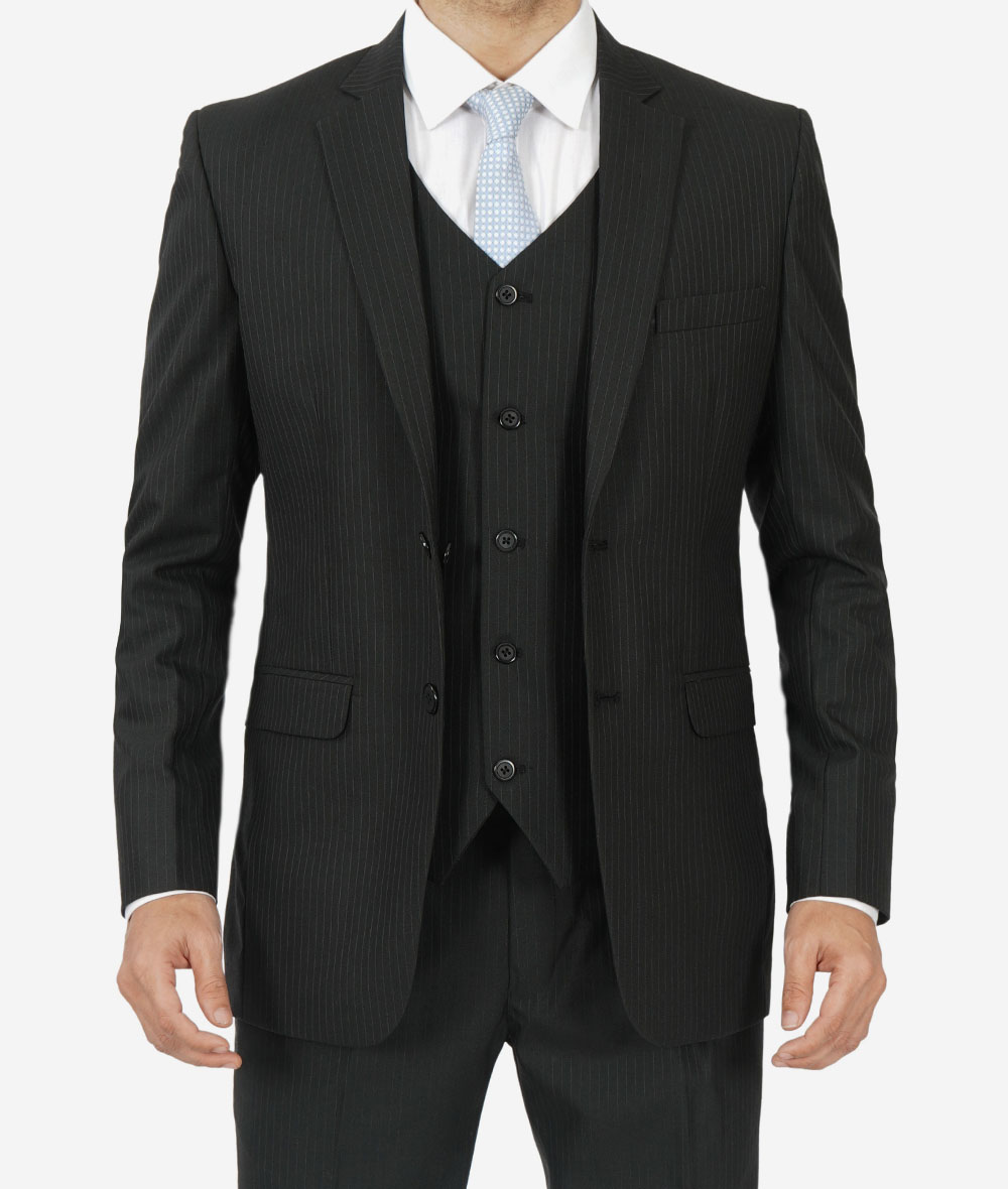 Mens Shelby 3 Piece Black Gangster Pinstripe Suit