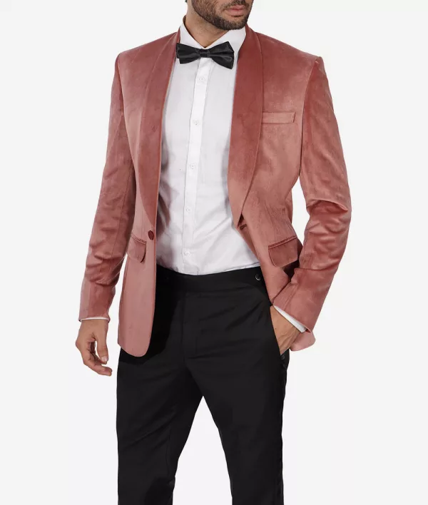 Shawl Lapel Rose Pink Velvet Tuxedo Jacket 