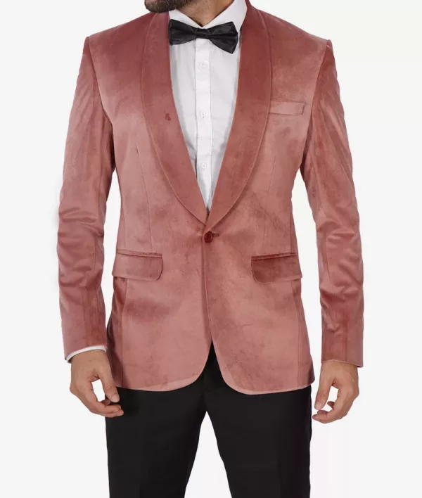 Shawl Lapel Rose Pink Velvet Tuxedo Jacket 