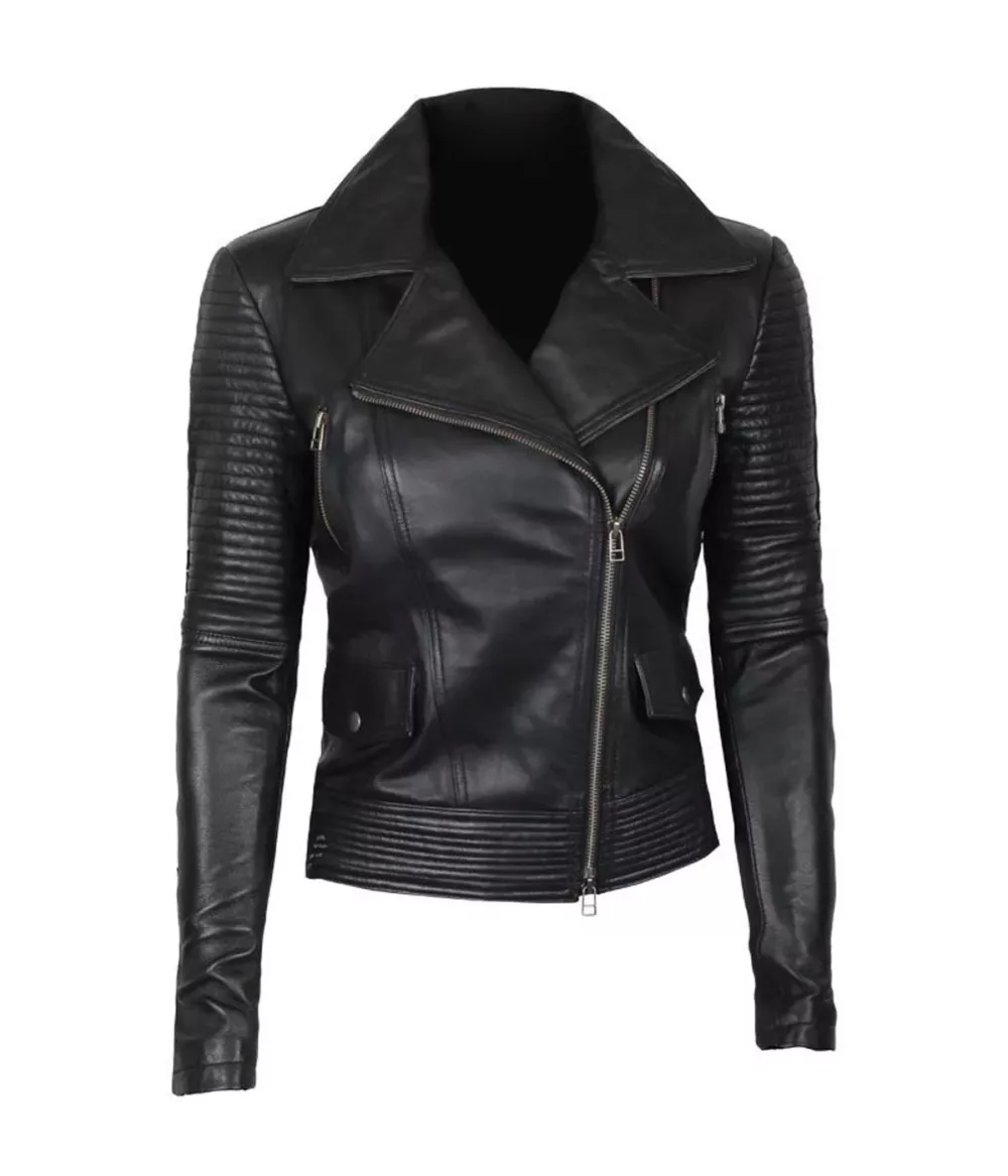 Women Biker Quilted Leather Jacket