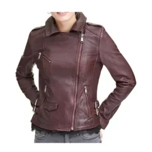 Women Burgundy Leather Jacket
